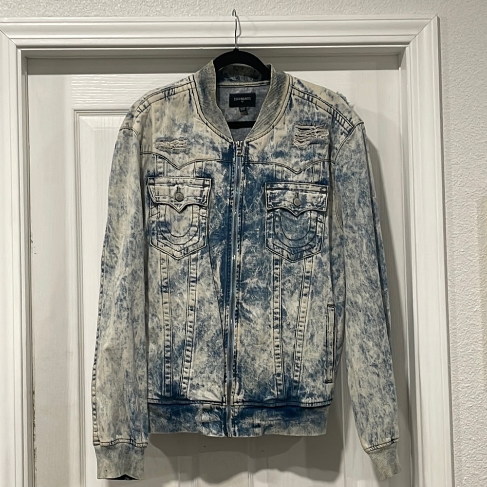 True Religion Distressed Denim Bomber